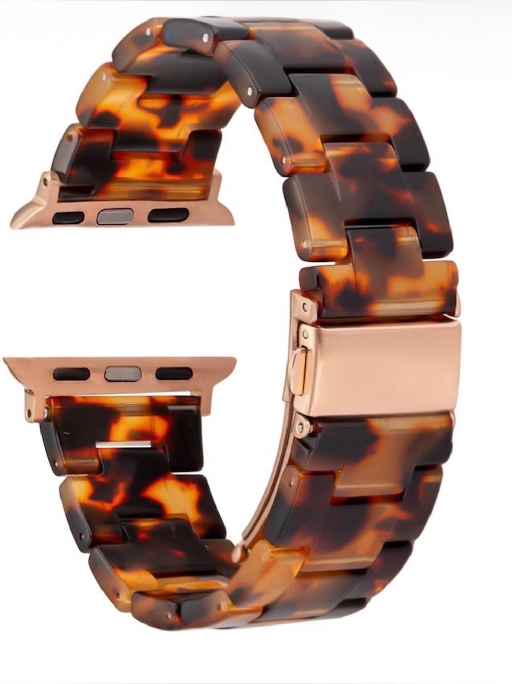 Tortoiseshell Resin Watch Band with Rose Gold Clasp - Men's Accessories